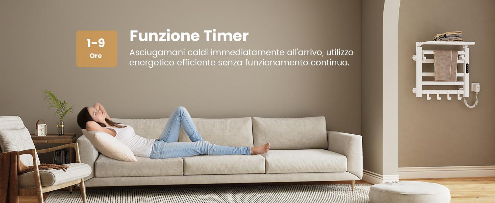 EMKE Scaldasalviette elettrico 500x500 mm, 140W, doppia fila, tubi piatti, ripiano e ganci, WiFi Tuya Alexa, bianco lucido
