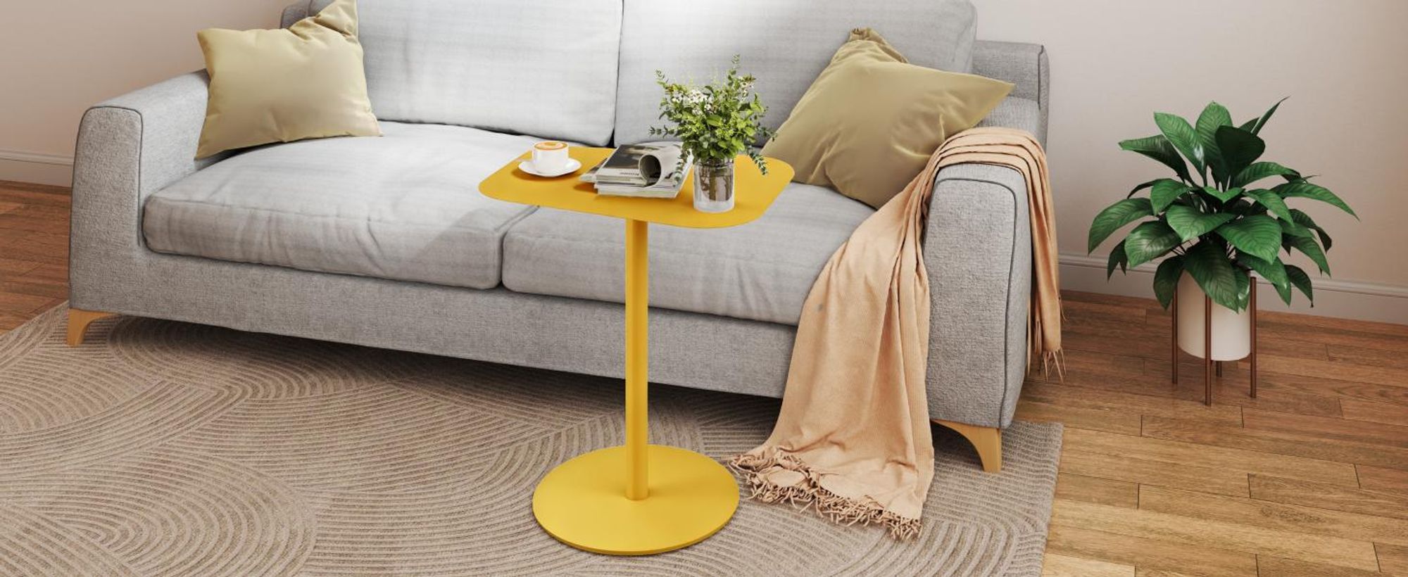 FLEXISPOT Beistelltisch für Sofa, Schlafzimmer, Wohnzimmer, Büro, Beistelltisch, Nachttisch, Couchtisch für kleine Räume, Stahl, 50x38x65cm, Gelb