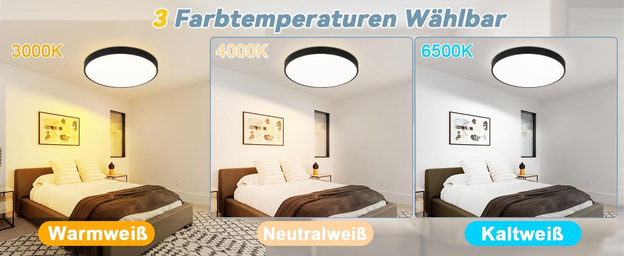 ZMH LED Deckenleuchte Dimmbar Deckenlampe mit Fernbedienung 36W Schwarz IP44 Flach 37cm Rund Küchenlampe Fürs Schlafzimmer Küche