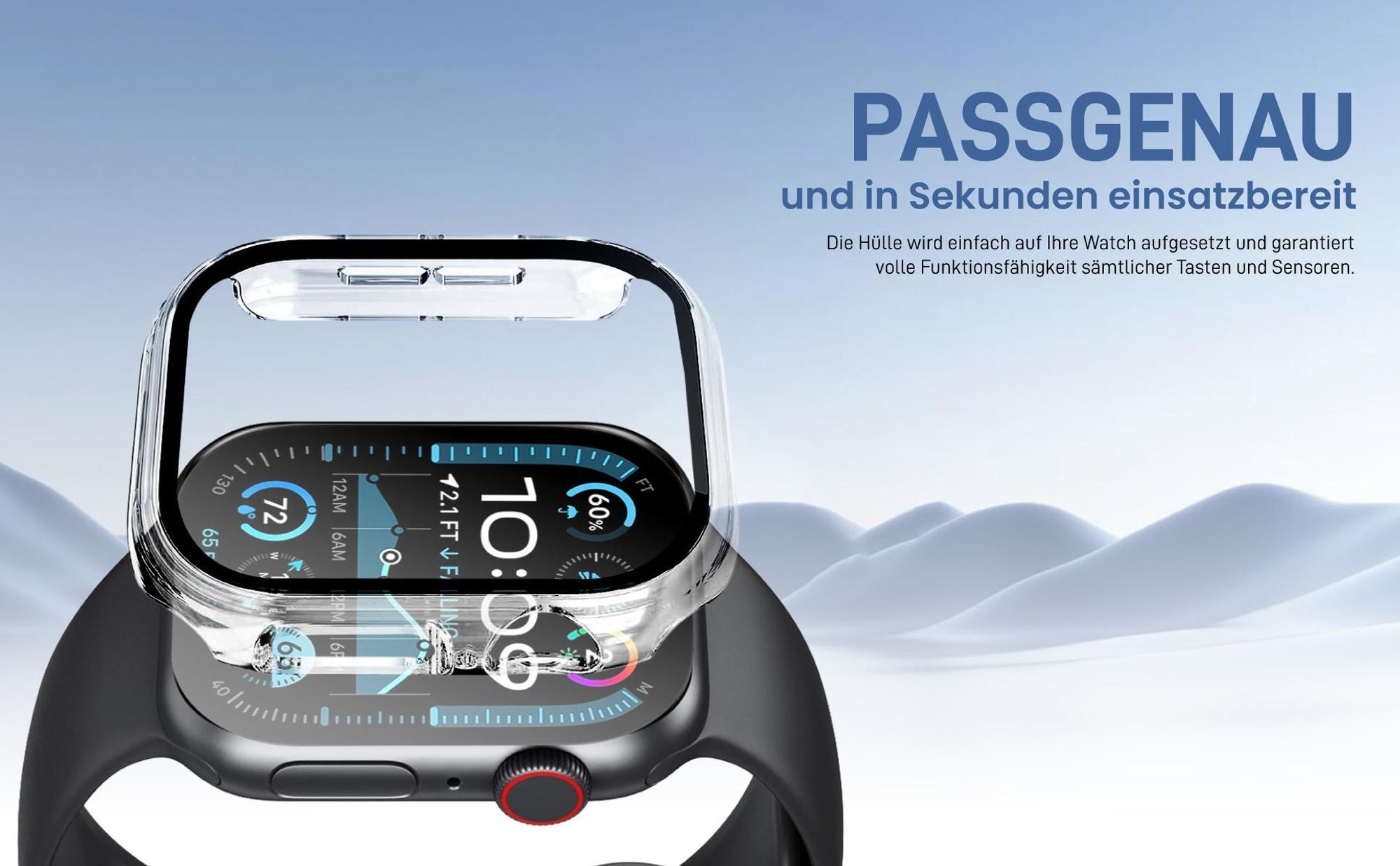 Graue Smartwatch Hülle für Apple Watch Series 4 /5 / 6 / SE 1-3 44 mm Gehäuse- und Displayschutz