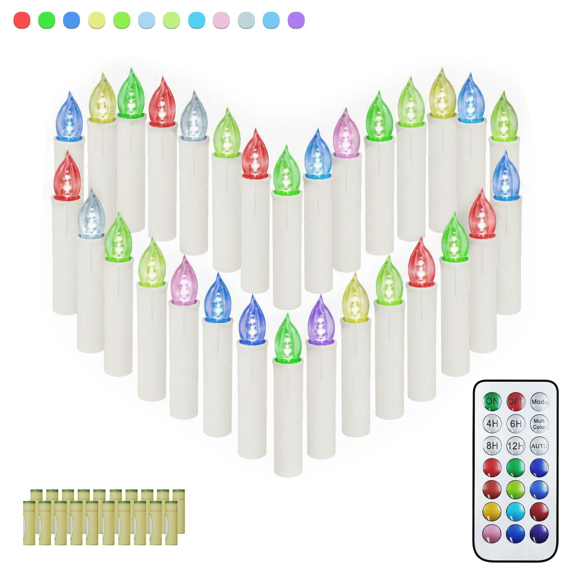 LARS360 LED Christbaumkerzen kabellos mit Klammern und Haken, 30er Set, Bunt, Fernbedienung, Timer