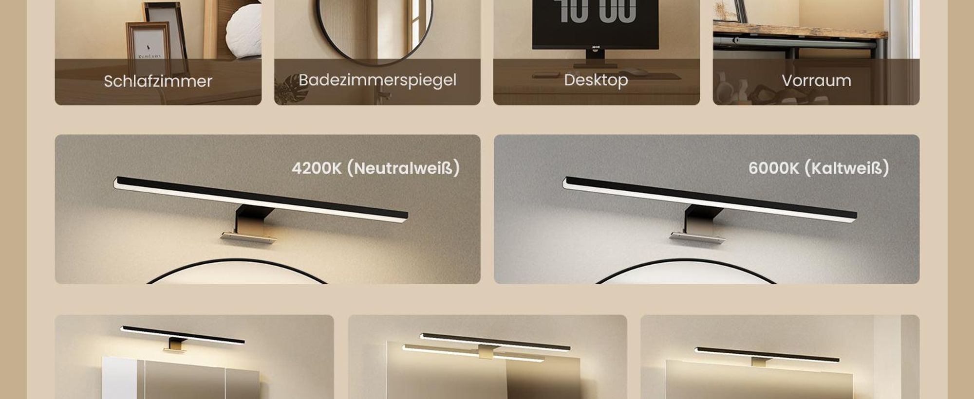 EMKE Spiegelleuchte LED Spiegelleuchte 40cm Spiegellampen für Badezimmer IP44 Schrankleuchte Schwarz Neutral Licht 4200K