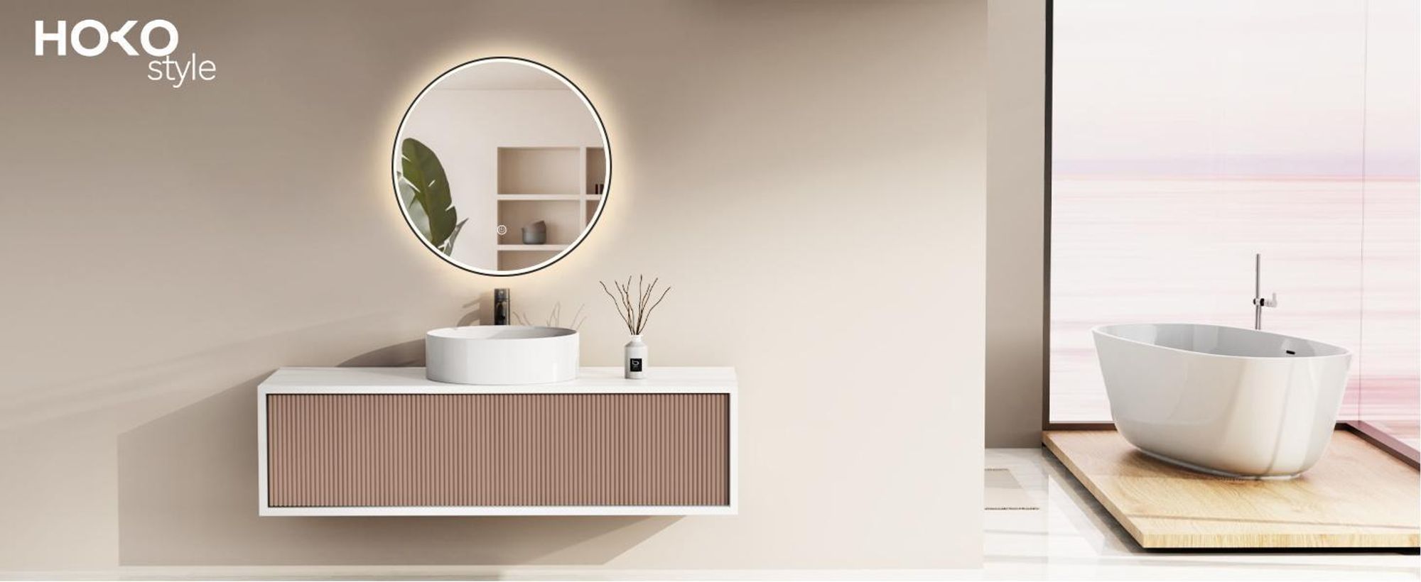 HOKO Design Badspiegel rund 80 cm Amsterdam mit Energiesparend LED Beleuchtung und Metall Rahmen Schwarz. Touch Schalter.