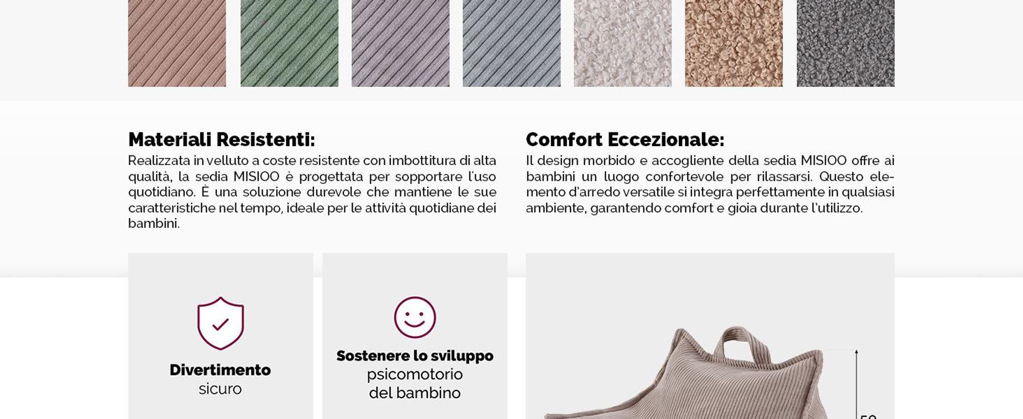 MISIOO Beanbag Kids - Grande beanbag - Grande borsa per bambini - Materiale a coste - 77x67x50 cm - Tessuto lavabile - Maniglia per un facile trasporto - Beige
