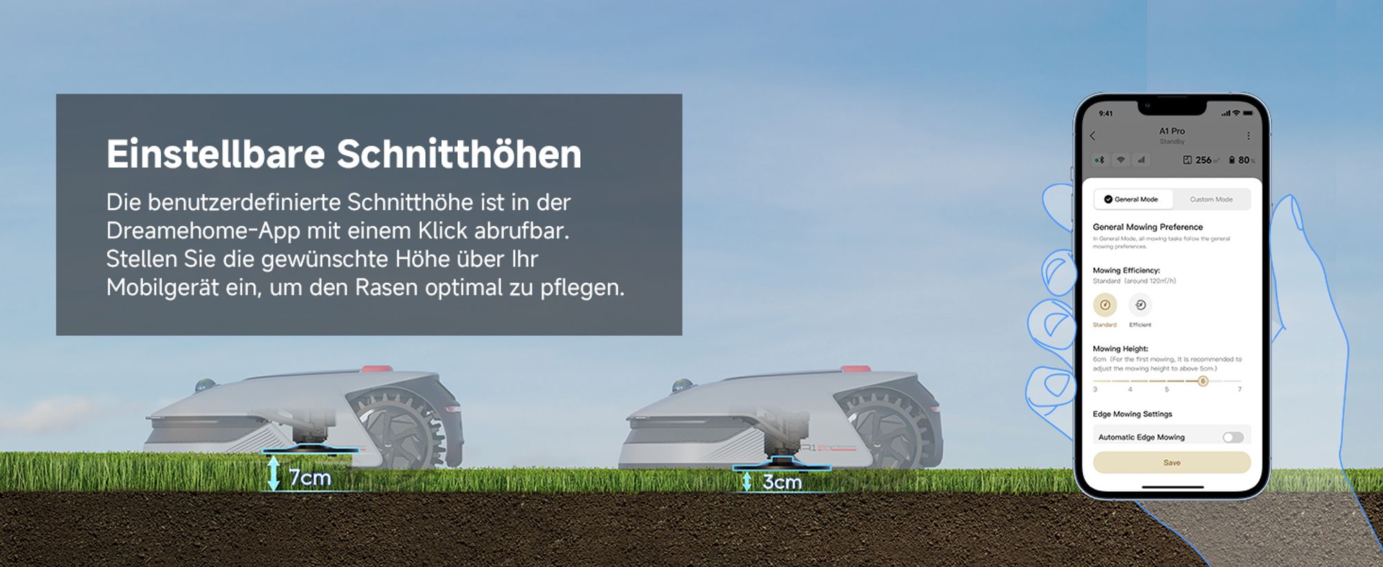 Dreame Intelligenter Mähroboter A1 Pro, Drahtloser Umfang Mähroboter, App-Steuerung, Intuitive Zonenverwaltung, Intelligente Hindernisvermeidung