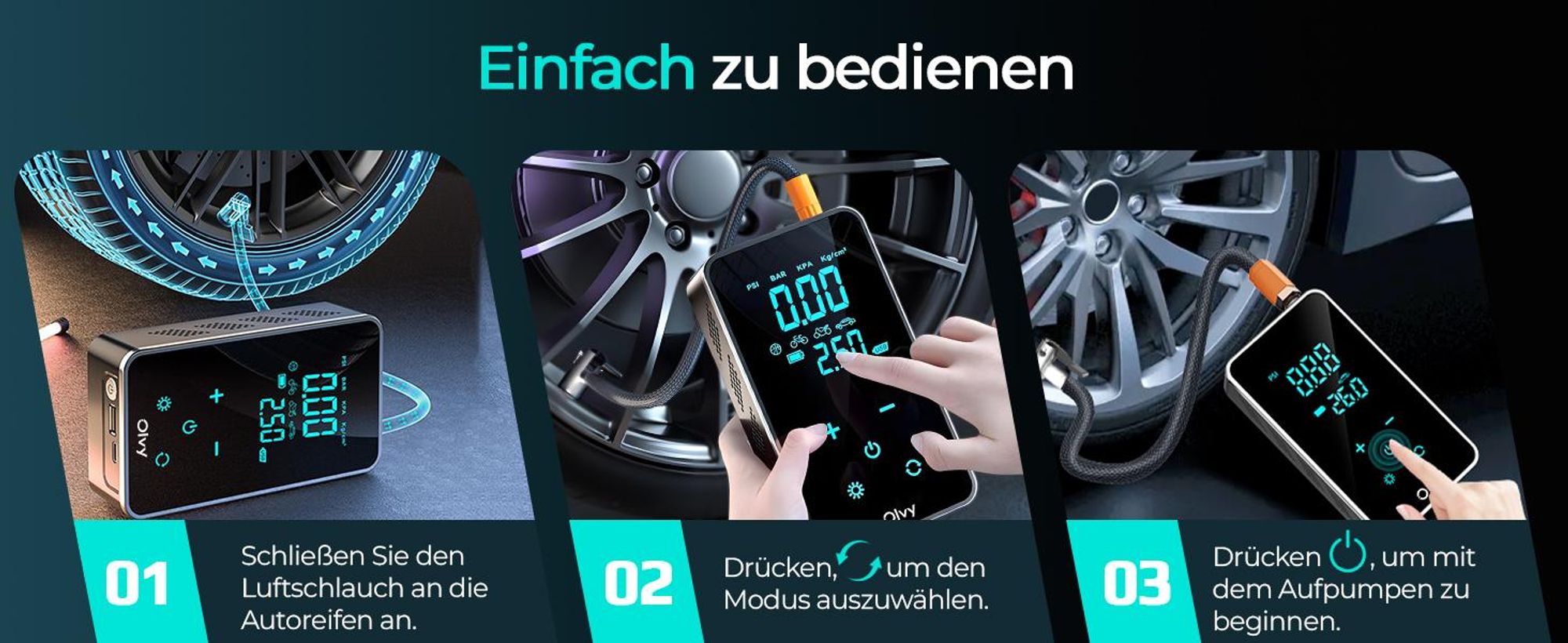 Olvy Luftkompressor, Mini Reifenpumpe 7000mAh, Elektrischer Kompressor Fahrradpumpe Elektrische Luftpumpe Mini-Kompressor Auto Fahrrad Bälle Powerbank