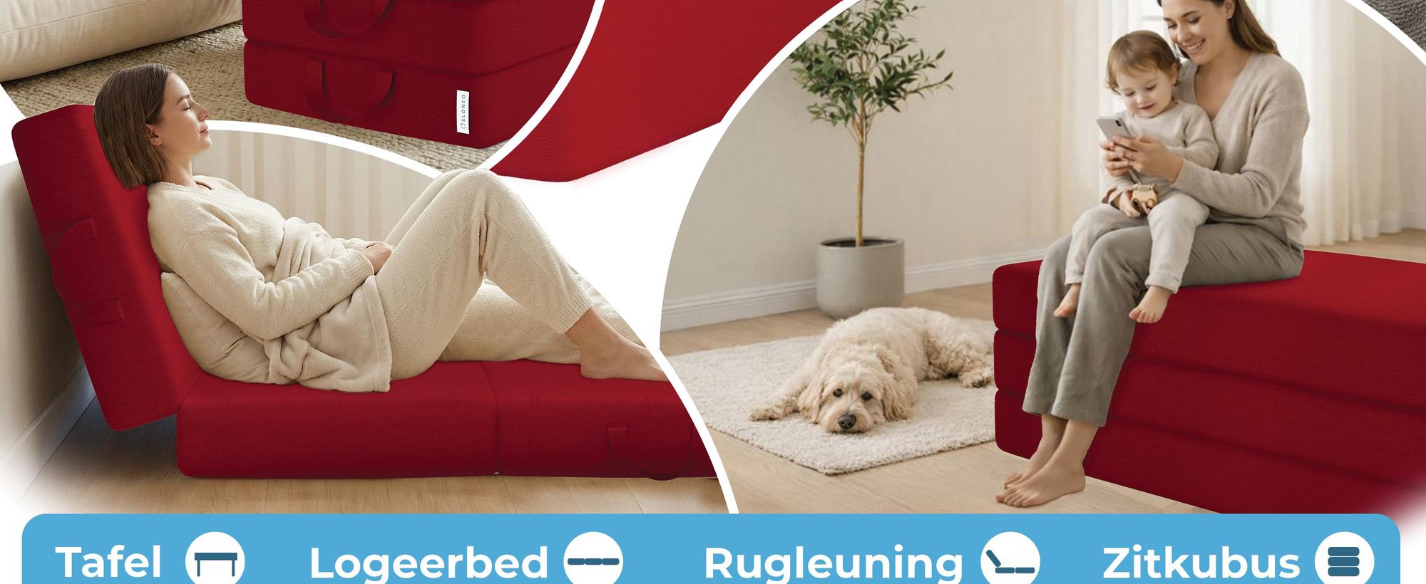 ELONEO Opklapbare matrassen, gastenmatrassen, 3-delige opvouwbare matrassen, extra dik schuim (15 cm), geschikt voor mensen met rugproblemen, opvouwbaar, (rood)
