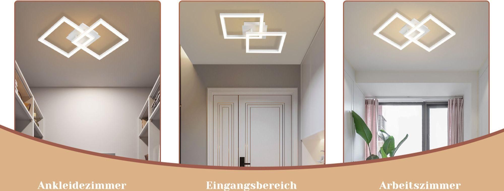 ZMH Deckenleuchten Led Deckenleuchte 24W deckenlampe Schlafzimmer Warmweiß Deckenbeleuchtung Drehbar Geometrisch für Küche Flur Büro Wohnzimmer Weiß