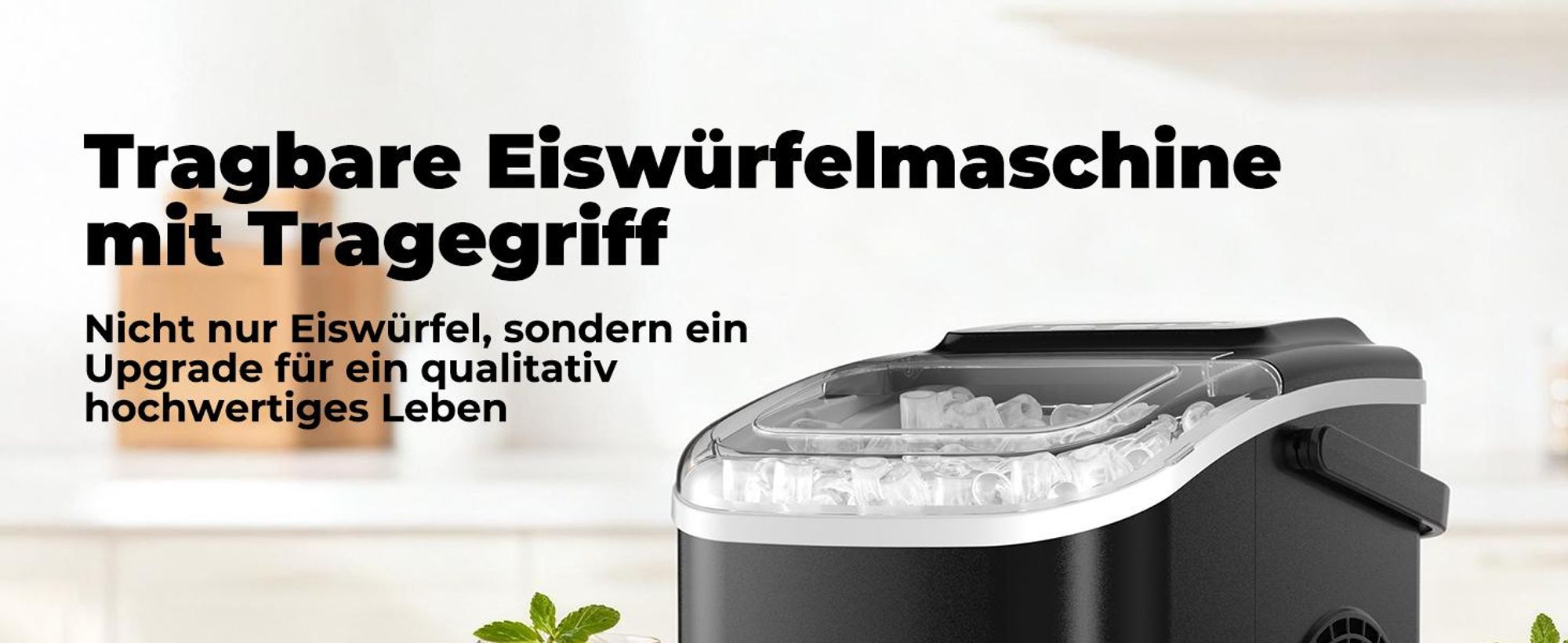 Eiswürfelmaschine, Eiswürfelbereiter, Ice Maker, 12KG/24H, 2 Eiswürfelgrößen, 1,2 L Tank, Selbstreinigende, mit Griff-Eiswürfelkorb/Schaufel