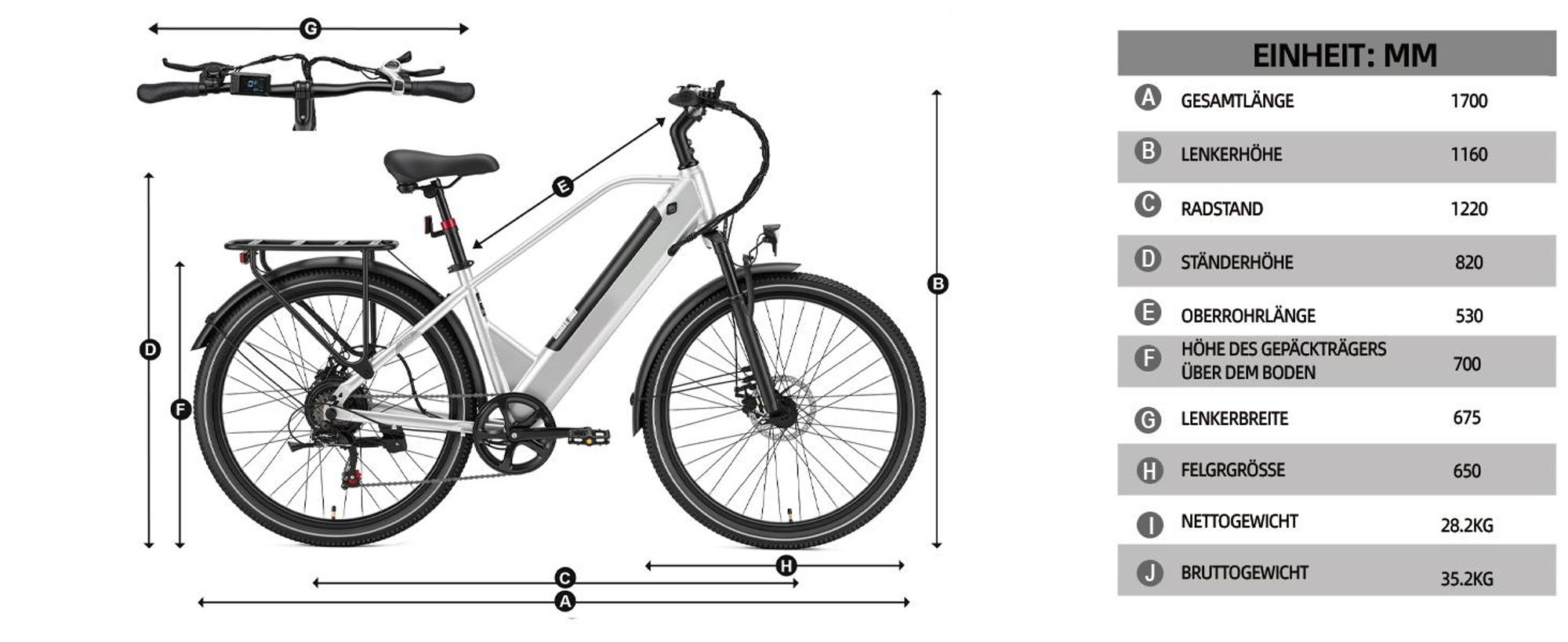 PiXELPiLOT E Bike 26 Zoll, City E-Bikes mit 250W Heckmotor, 36V 14,5Ah 522Wh Akku, Shimano 7-Gang, bis 75 km, Scheibenbremsen, Federgabel