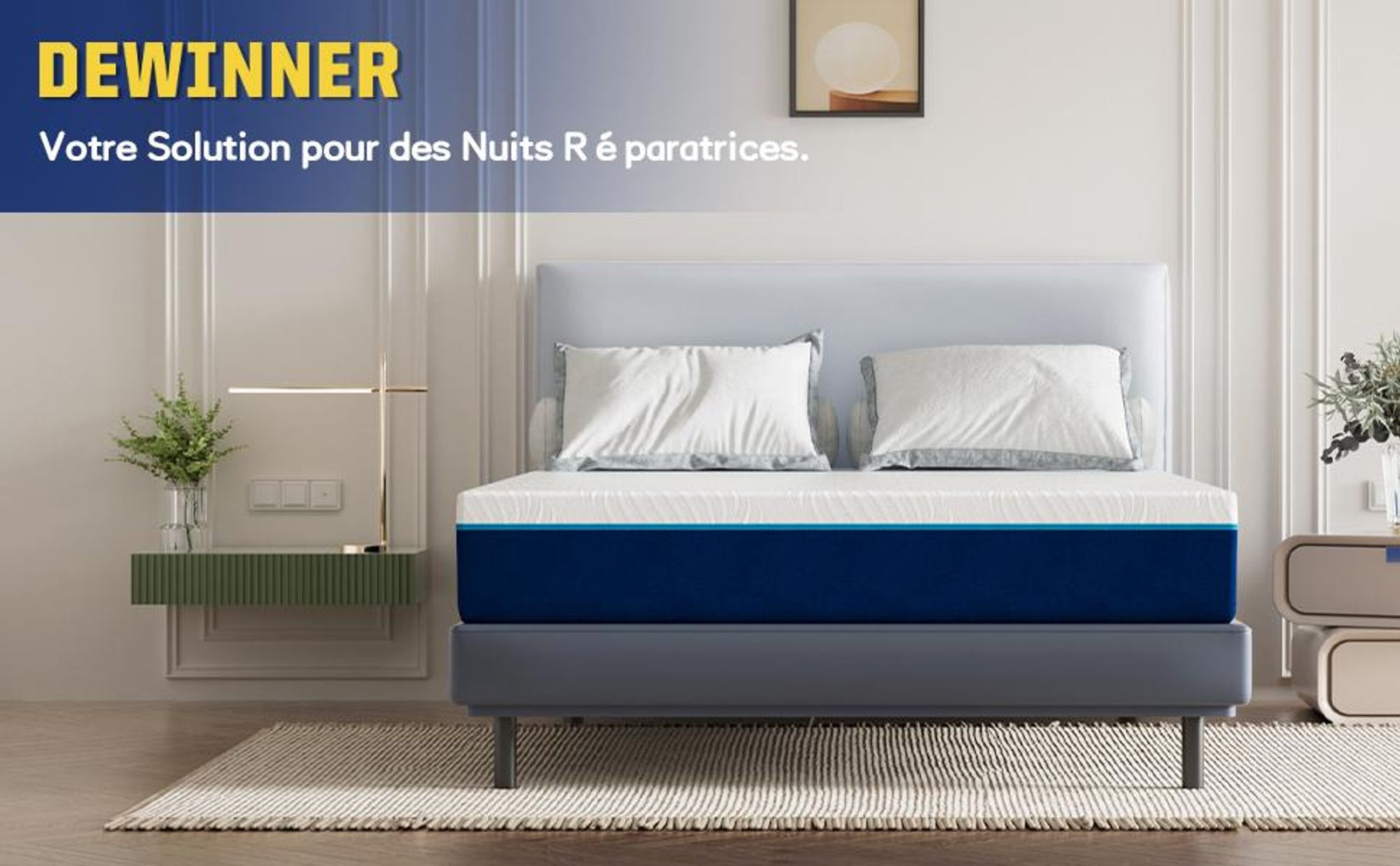 DEWINNER Matelas a Memoire de Forme en Mousse et Ressorts 20 cm Épaisseur Matelas 7 Zones Ergonomique, Hypoallergénique, Soutien Optimal, Confort