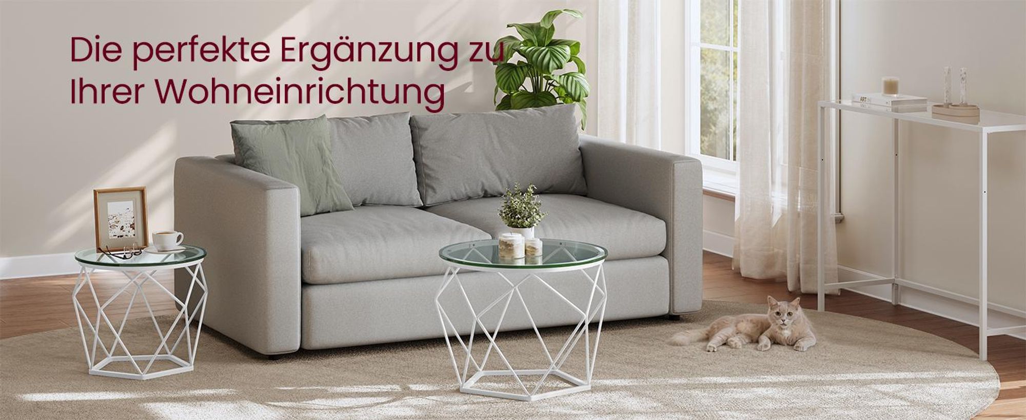 VASAGLE Beistelltisch, 2er Set, abnehmbare Tischplatte, transparent-wolkenweiß