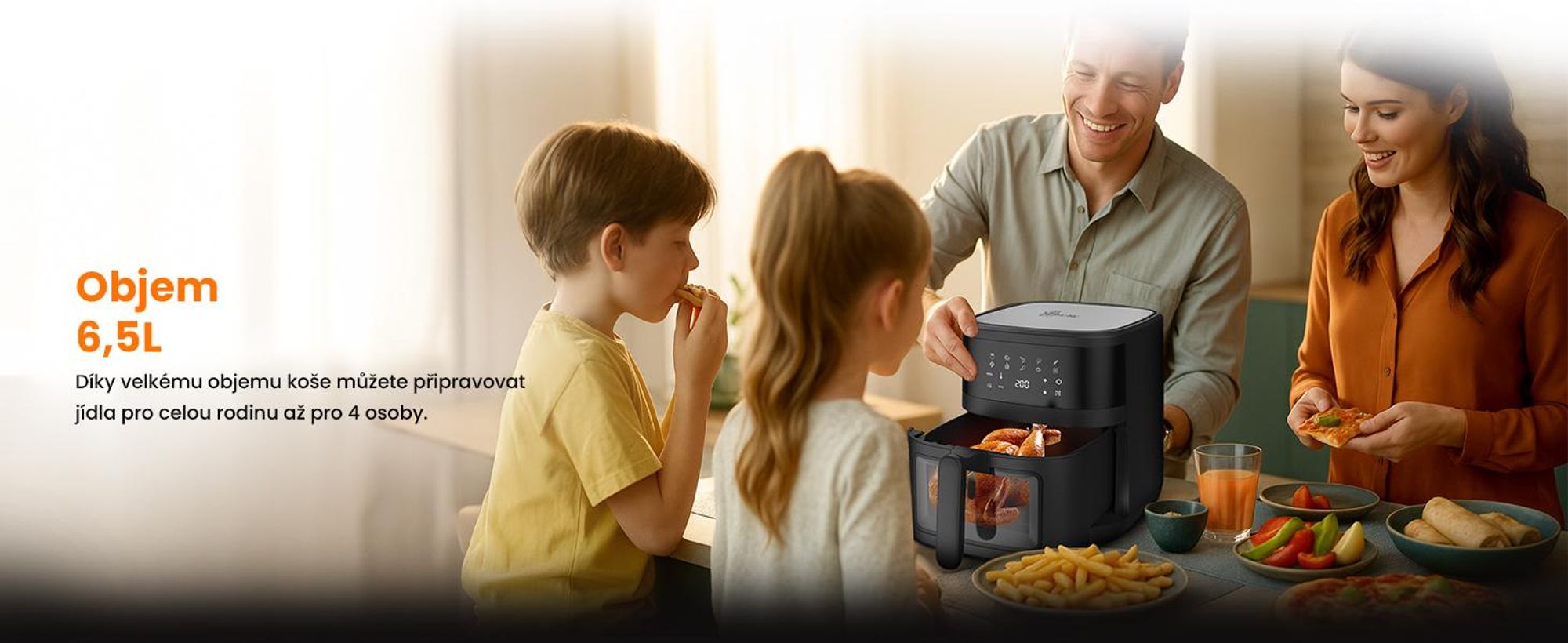 Extralink Air Fryer 6,5 l horkovzdušná fritéza 1800 W s průhledovým okénkem a LED dotykovým displejem