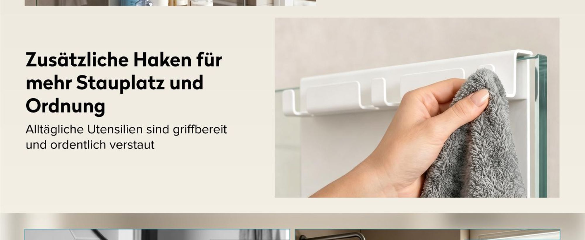 doporro Duschregal ohne Bohren, 2-stöckige Duschablage zum Hängen für Glasduschtüren und Duschwände, höhenverstellbar mit 3 Haken, Weiß Oryne-01