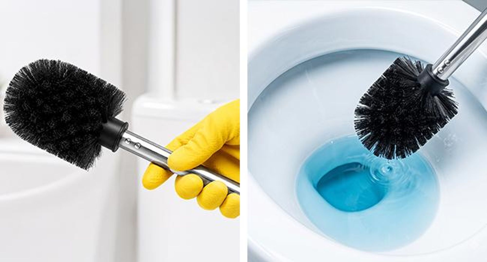KRUMAD WC Bürsten Set 4 Stück, Toilettenbürste mit PP Borsten und Metallgriff, Klobürste mit austauschbaren Aufsätzen, schwarz für Badezimmer