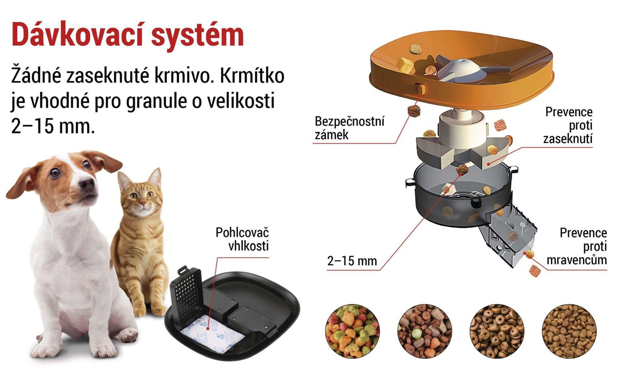 Automatické krmítko EMOS 4l, dávkovač krmiva pro psy a kočky s programovatelným časovačem, s dávkováním 1-6 jídel denně, černá barva