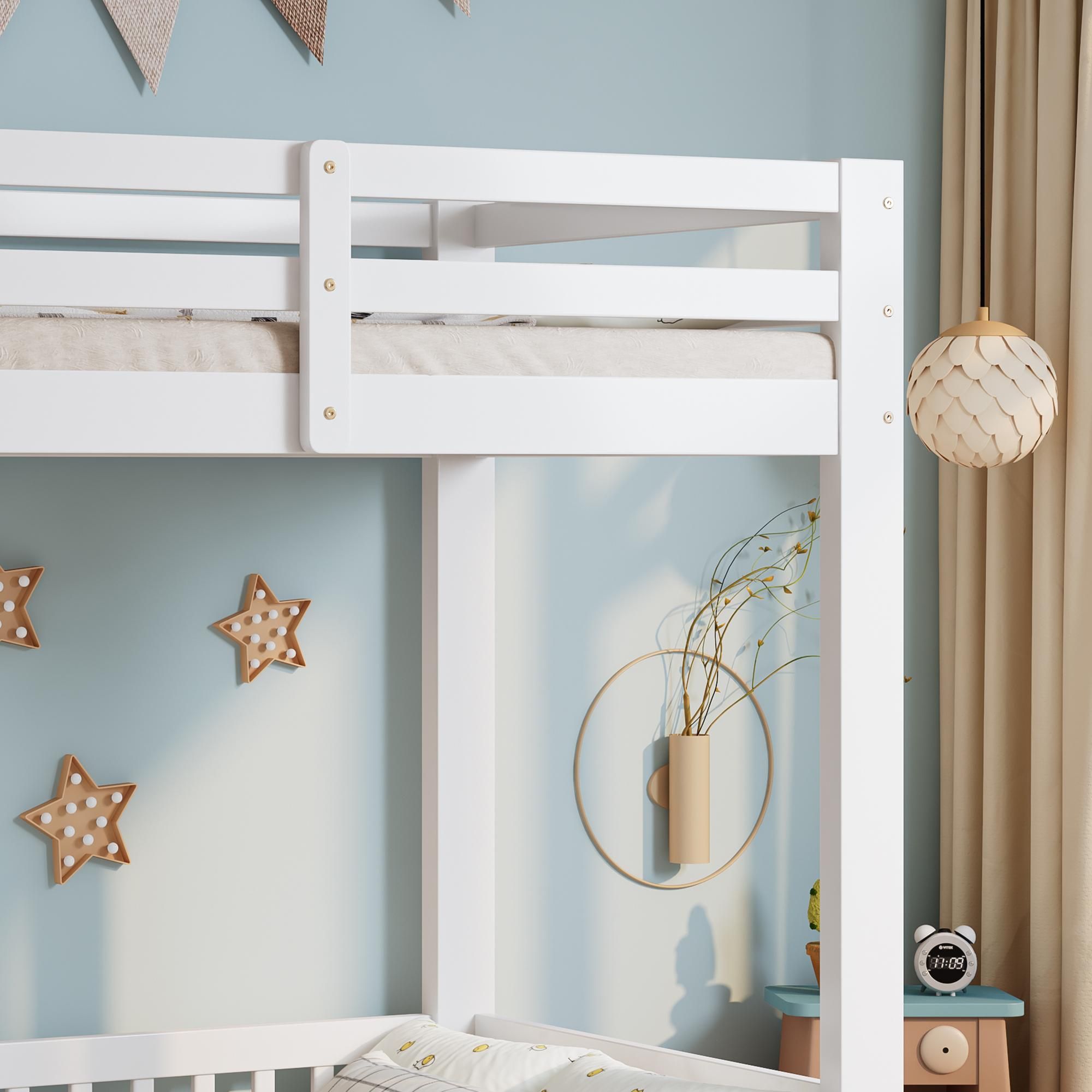 Flieks Etagenbett Kinderbett 90*200cm mit Rausfallschutz, Leiter und Tür, Spielbett Hochbett mit oberem Lattenrost für Kinder