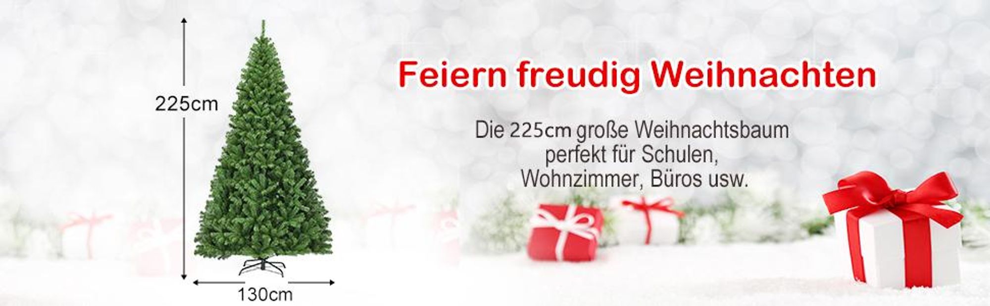 COSTWAY 225cm Künstlicher Weihnachtsbaum, Tannenbaum mit Klappsystem, Christbaum 1346 Spitzen PVC Nadeln, Kunstbaum Weihnachten Metallständer, grün