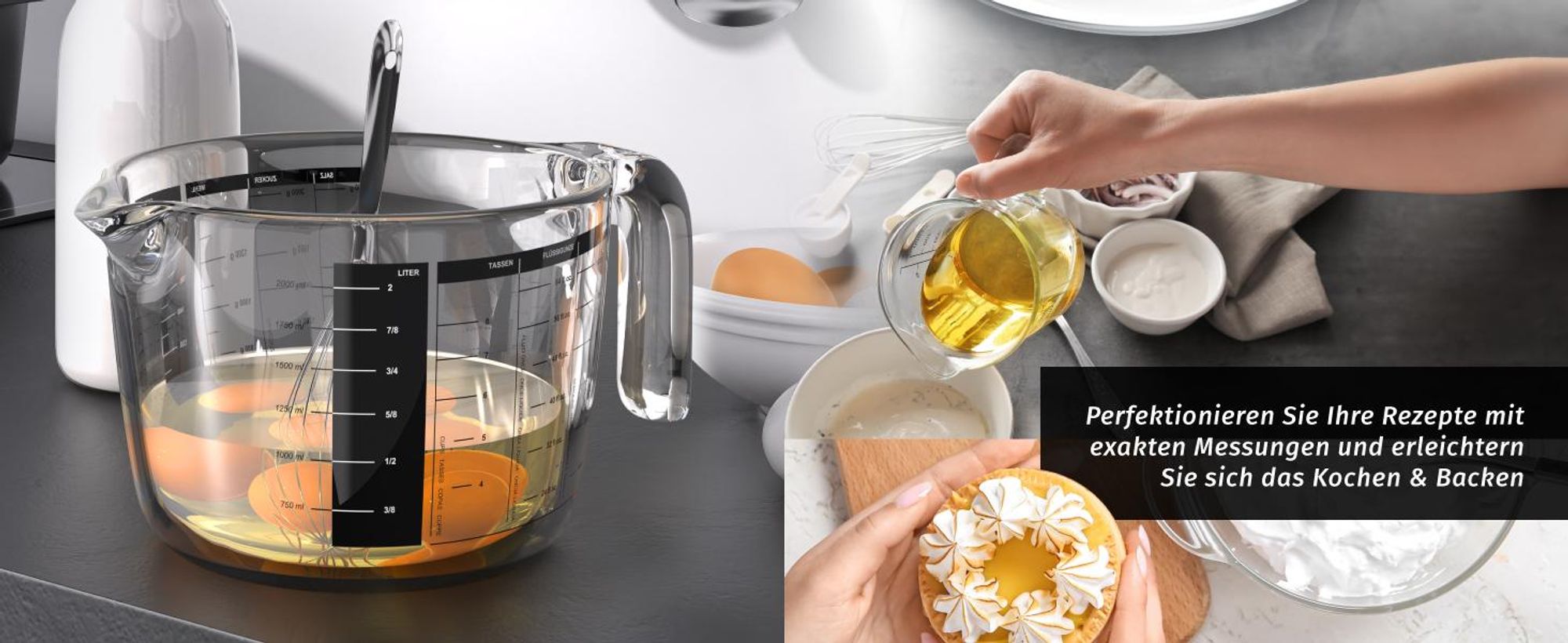 Arendo Messbecher Glas 2000 ml, Präzise Messungen beim Kochen und Backen