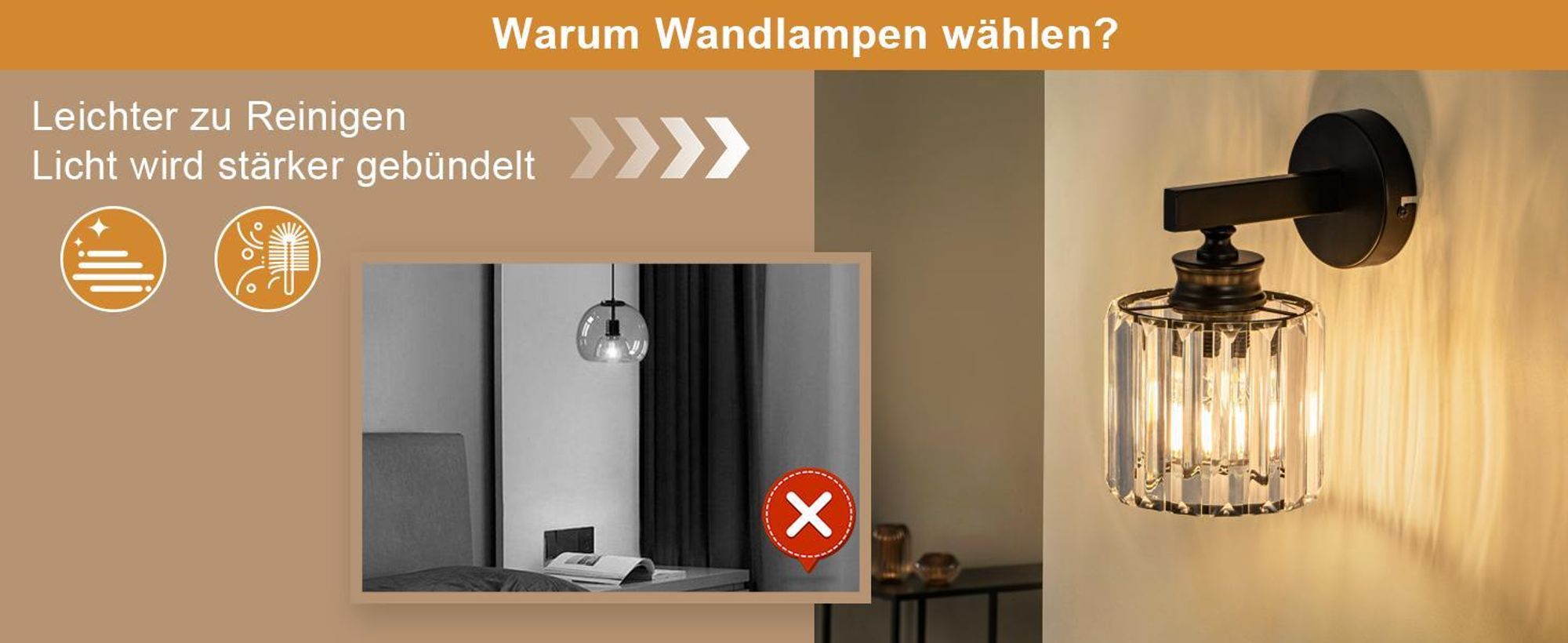 ZMH nástěnná lampa, křišťálová nástěnná lampa, interiérové nástěnné osvětlení, nástěnný reflektor, lampa do chodby, E27, do ložnice, obývacího pokoje, chodby, černá (bez žárovky)