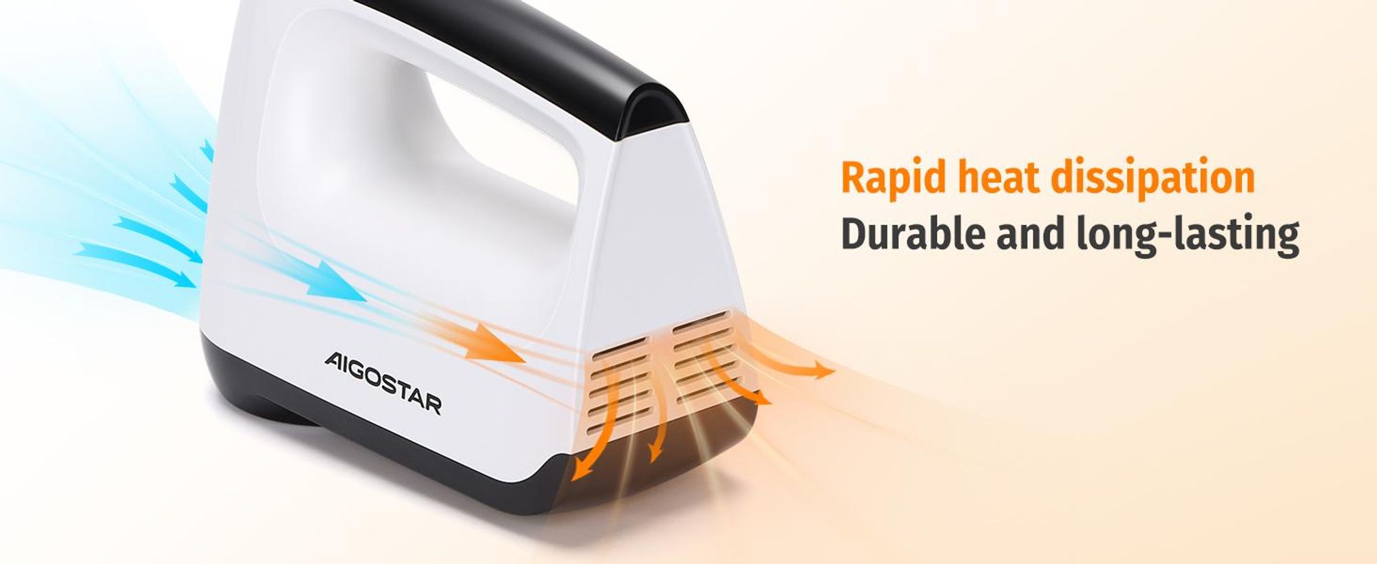Aigostar Pudding- Handrührgerät, 6 Geschwindigkeiten Handmixer, 400W Ultra Power, Turbolader. Ausgestattet mit 2 Schneebesen, 2 Knethaken, Schneebesen und Aufbewahrungsbox, Zubehör spülmaschinenfest.
