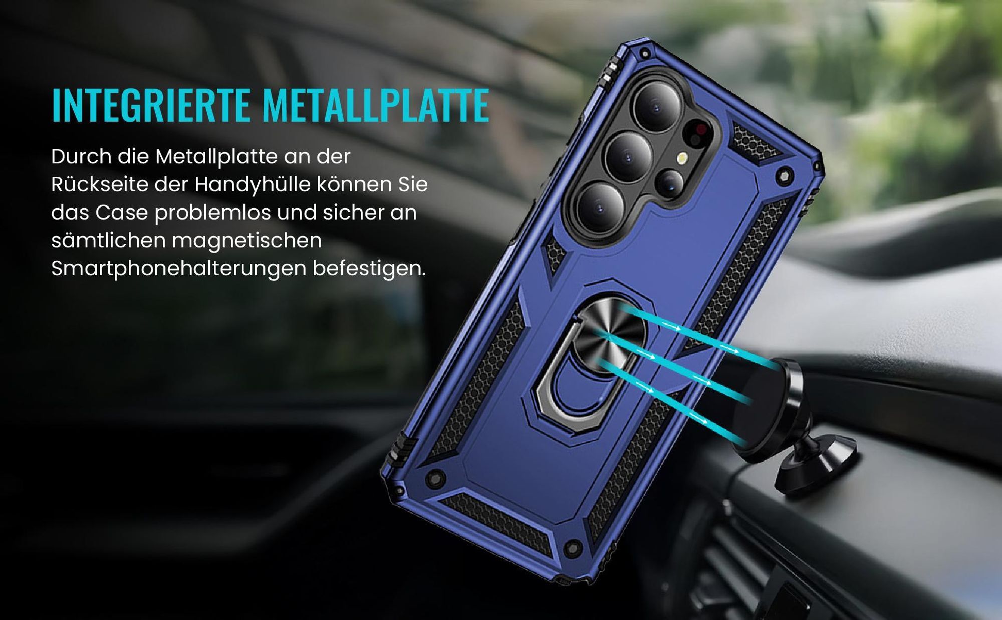 Bumper für Samsung Galaxy S26 Ultra in Blau mit Metallplatte