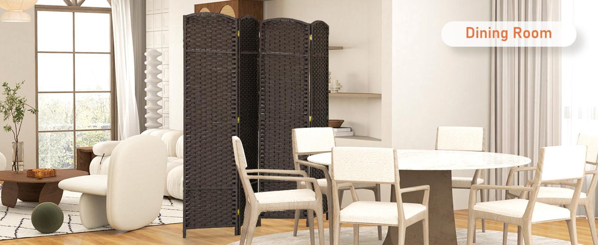 HOMCOM Parawan 4-częściowy 160 x 170 cm, przegroda do pomieszczeń z drewna sosnowego, brązowy
