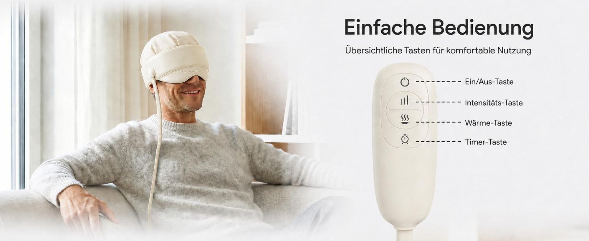 2-in-1 Kopf & Augen Massagegerät mit Wärme, 6 Modi, 6 Intensitätsstufen, Sichtfenster, Kabellos – Gegen Kopfschmerzen & Stress