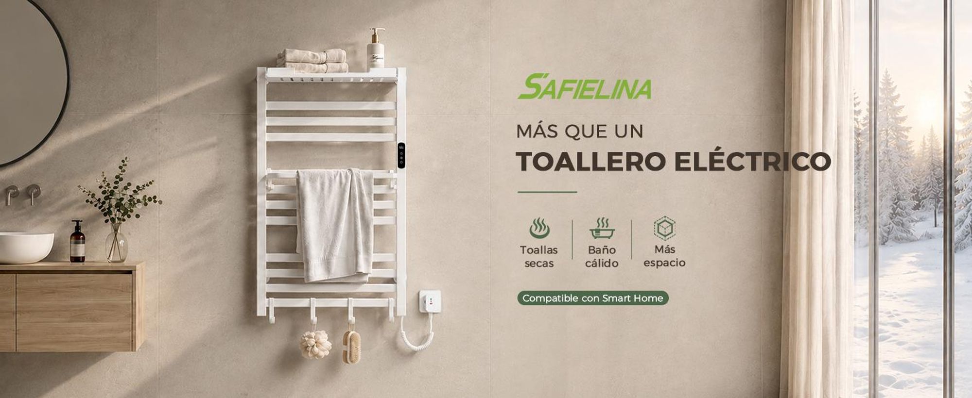 S'AFIELINA Toallero eléctrico baño con balda 700 × 600 mm 233 W Blanco,Radiador toallero eléctrico WiFi con app, calefacción de fibra de carbono