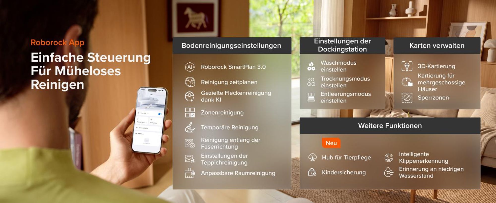Roborock Saros 20 Neo Set Saugroboter mit Wischfunktion, 36.000 Pa, Dual Zero-Tangle-System, FlexiArm Technologie 100°C Heißwasser-Moppwäsche, Weiß