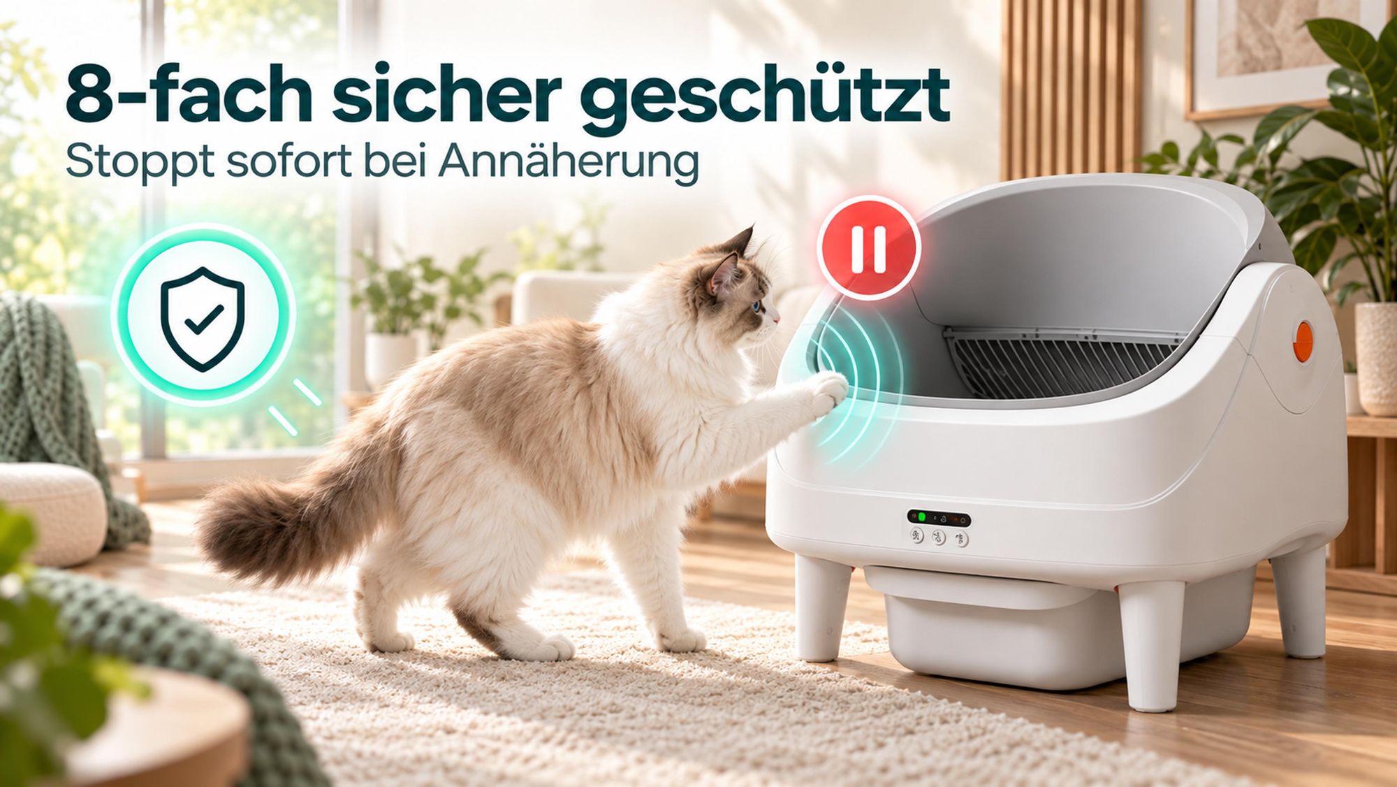 70L Selbstreinigende Katzentoilette, App & 8 Sensoren, Geruchskontrolle, leise, offen, für Mehrkatzen, 1,5-20kg, 14L Abfallbehälter