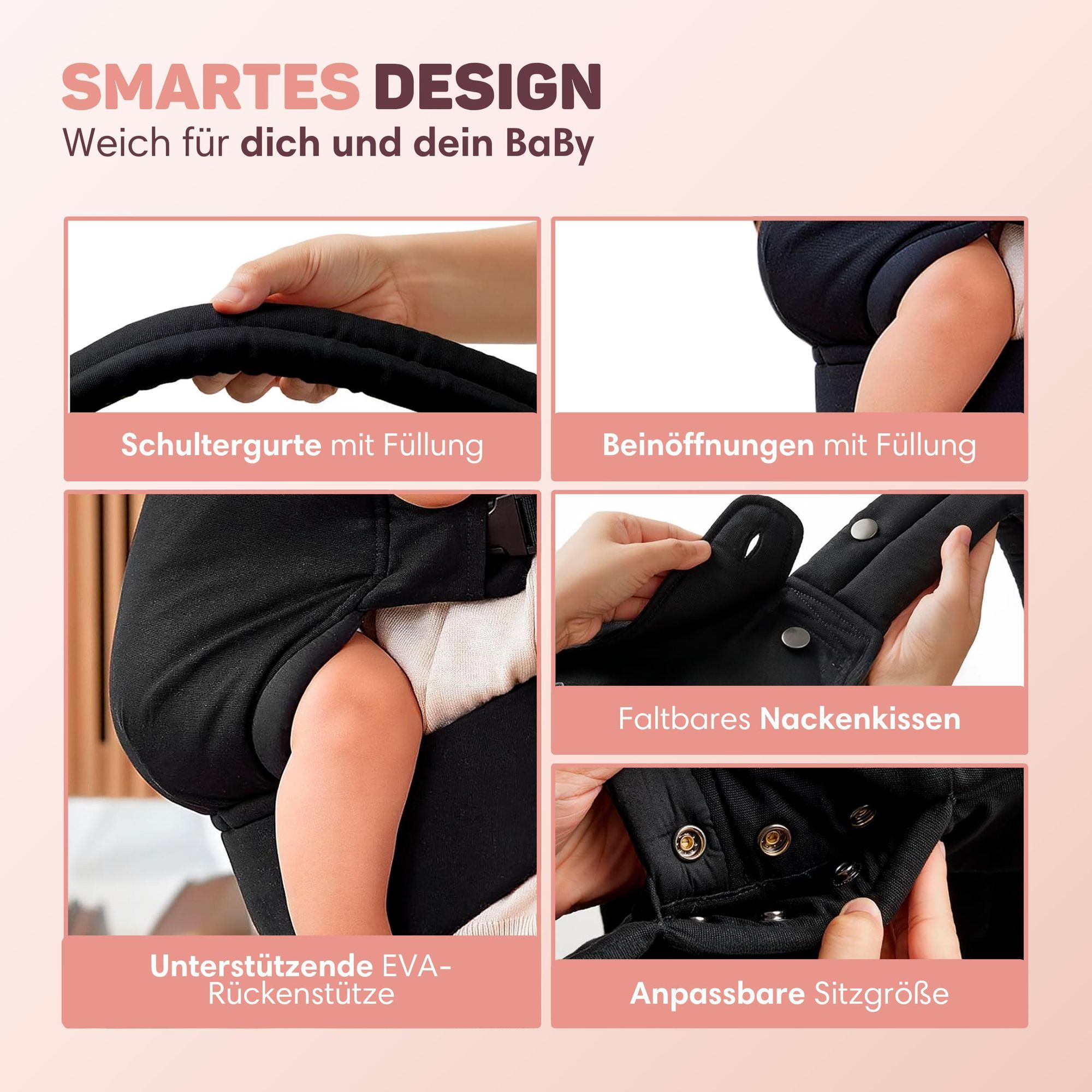 Vulpes Goods Tragetuch Baby & Neugeborene bis 20 kg | Babytragetuch M-Position mit Rückenstütze | Baby-Tragegurt mit 3 Tragepositionen