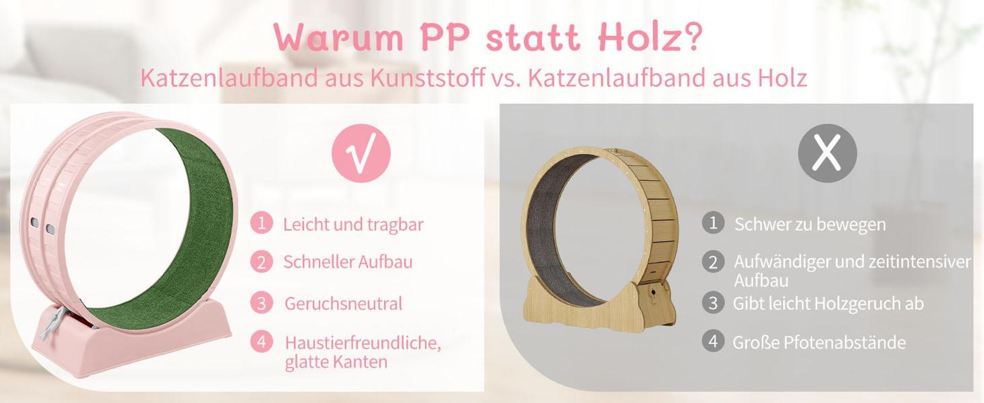 FCH Katzenlaufrad, Laufband für Katzen, Innendurchmesser 80cm, PP-Kunststoff, leise Laufband und Sicherheitsschloss-Design, Rosa