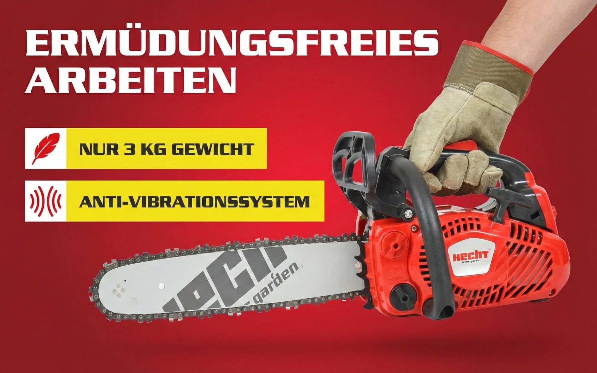 Kettensäge Motorsäge Benzin HECHT 924 R | 35 cm Schwertlänge | 1 PS | verstellbare Kettenölung | 190 ml Tank