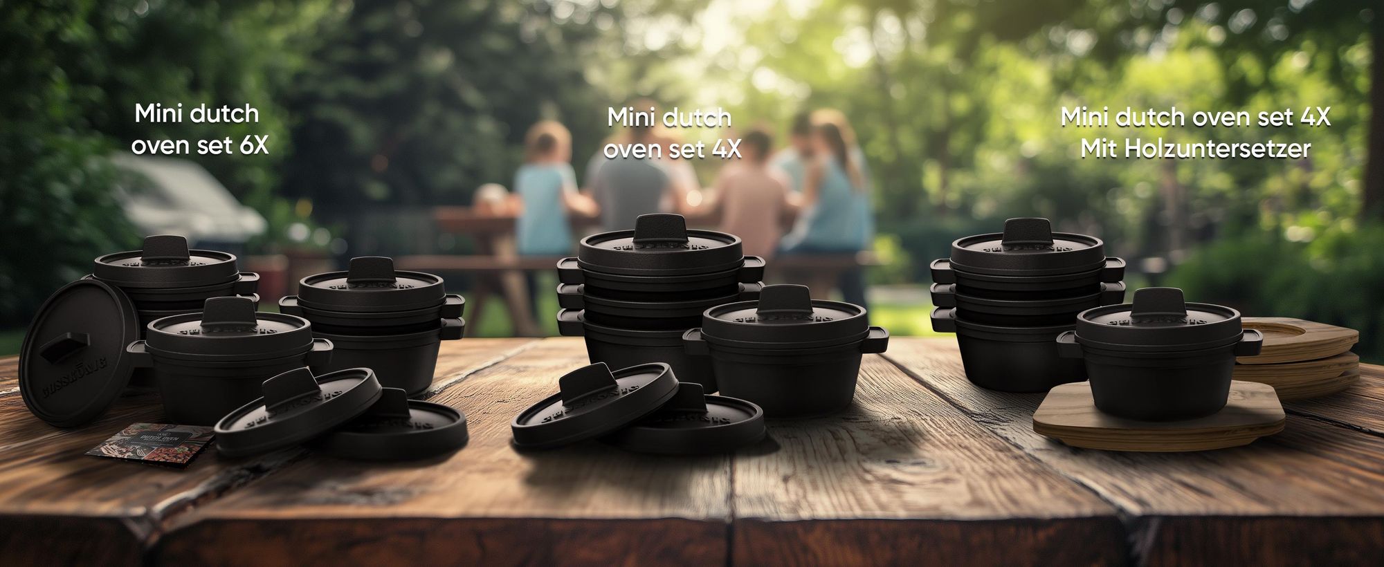 GUSSKÖNIG Dutch Oven Set Mini - 6x 300ml Gusseisen Mini Topf mit Deckel - bereits eingebrannter Mini Dutch Oven