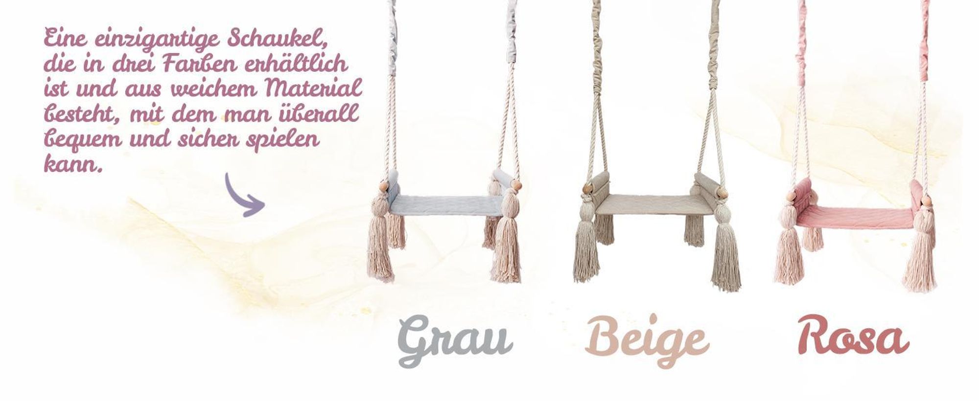 Create for you® - Holzschaukel für Kinder mit Baumwollseil, Kinderschaukel, Indoor-Sitz mit Weichem Material, Höhenverstellbar, Beige