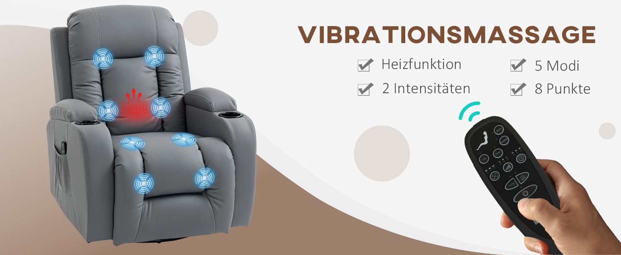HOMCOMRelaxsessel verstellbar Massagesessel mit Liegefunktion Heizung