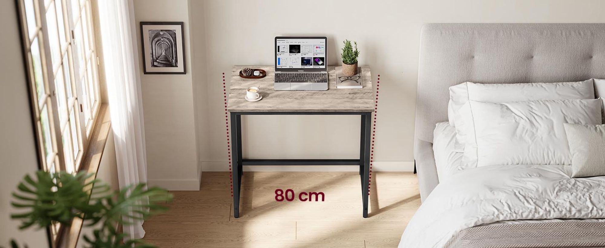 VASAGLE Schreibtisch Computertisc 80x50x75cm schmaler Bürotisch Greige