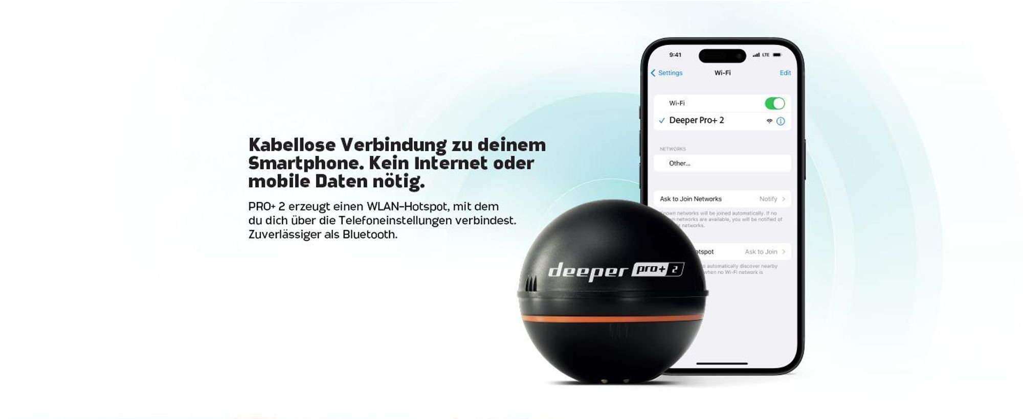 Deeper PRO+ 2 Fischfinder Echolot mit Tiefenmesser & GPS – für Kajak, Boot & Eisangeln