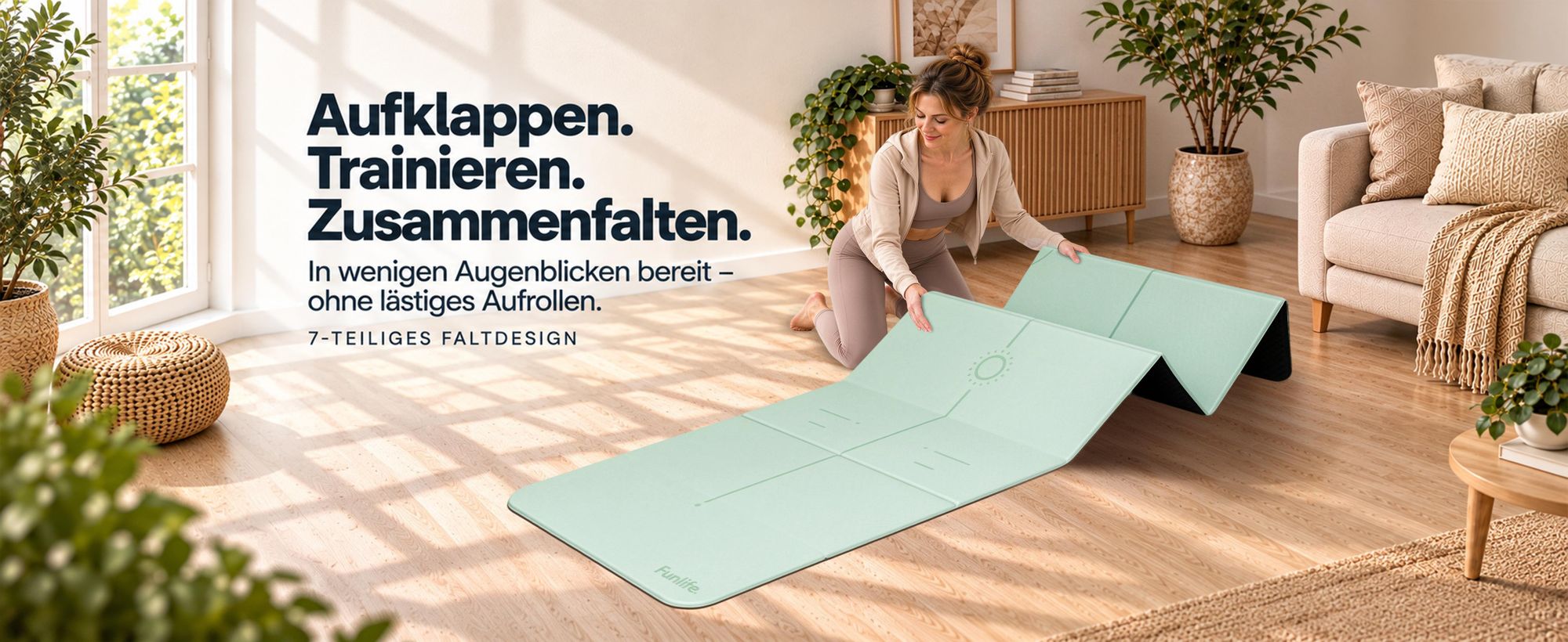 7-fach faltbare Funlife Yogamatte – schnell aufgebaut und platzsparend verstaut