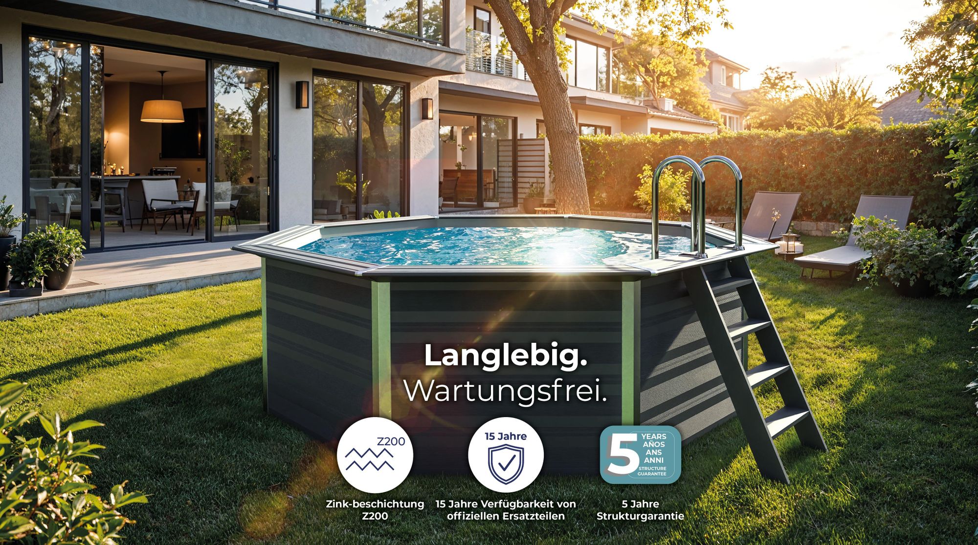 GRE Runder Composite-Pool KPCO41 – Ø 410 x 124 cm, Komplettset