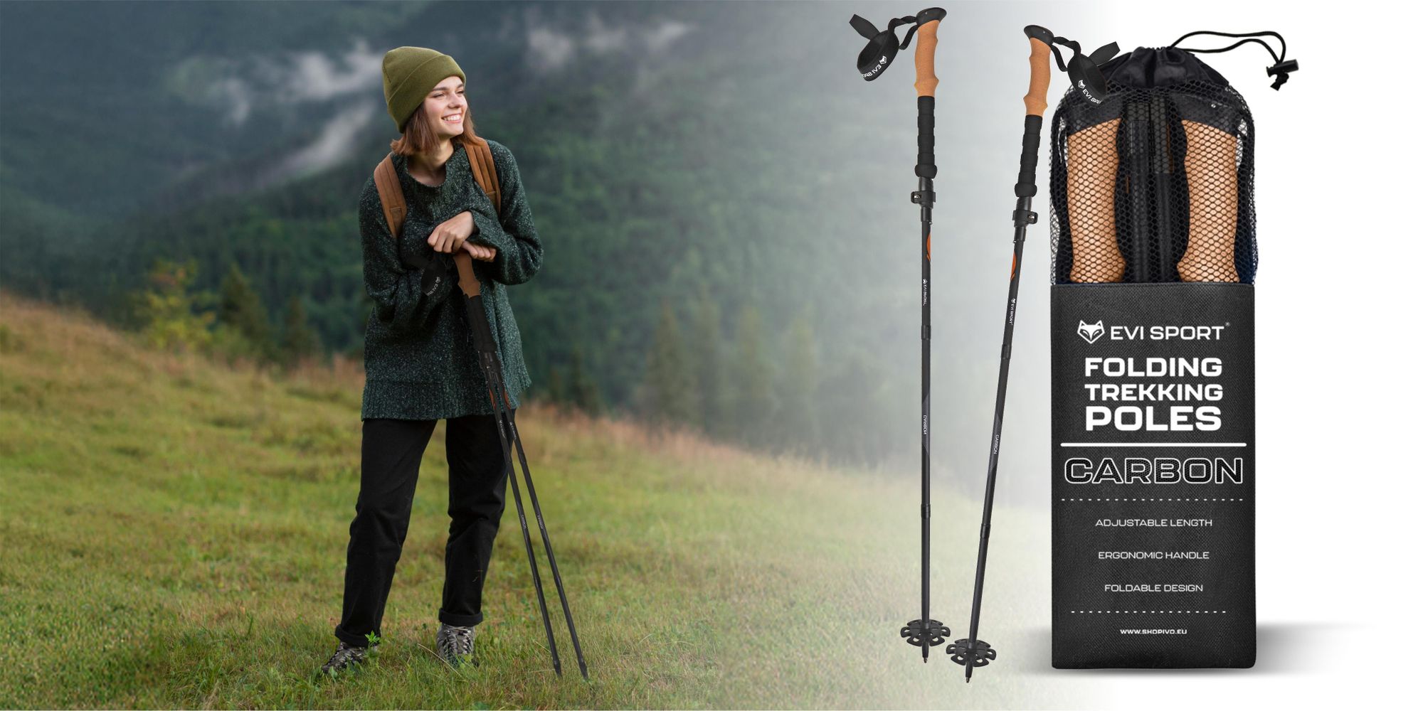 KIJE TREKKINGOWE do Chodzenia Kijki NORDIC WALKING CARBON Włókno Węglowe | KARBONOWE, lekkie, solidne, regulowane, korkowe uchwyty, stabilne