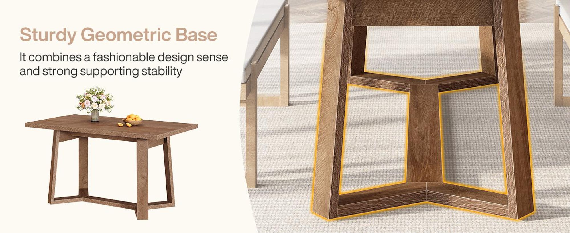 Tribesigns Landhaus-Esstisch aus dunkelbraunem Holz, 120 cm hoch, Küchentisch mit geometrischem Sockel, für 6 Personen, für Wohnzimmer, Büro
