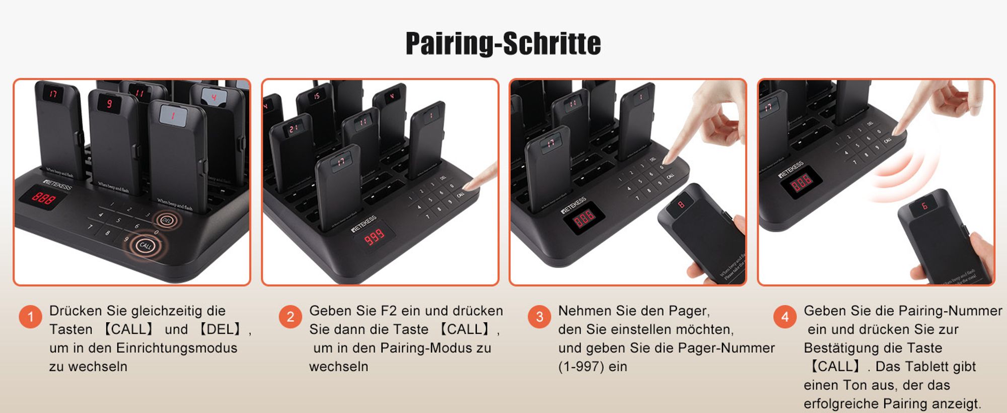 Retekess TD157P Pager Rufsystem, Restaurant Pager mit 800m, 24H, 39 Rufmodi, Geeignet für Fast Food Restaurant, Kompatibel mit TD157