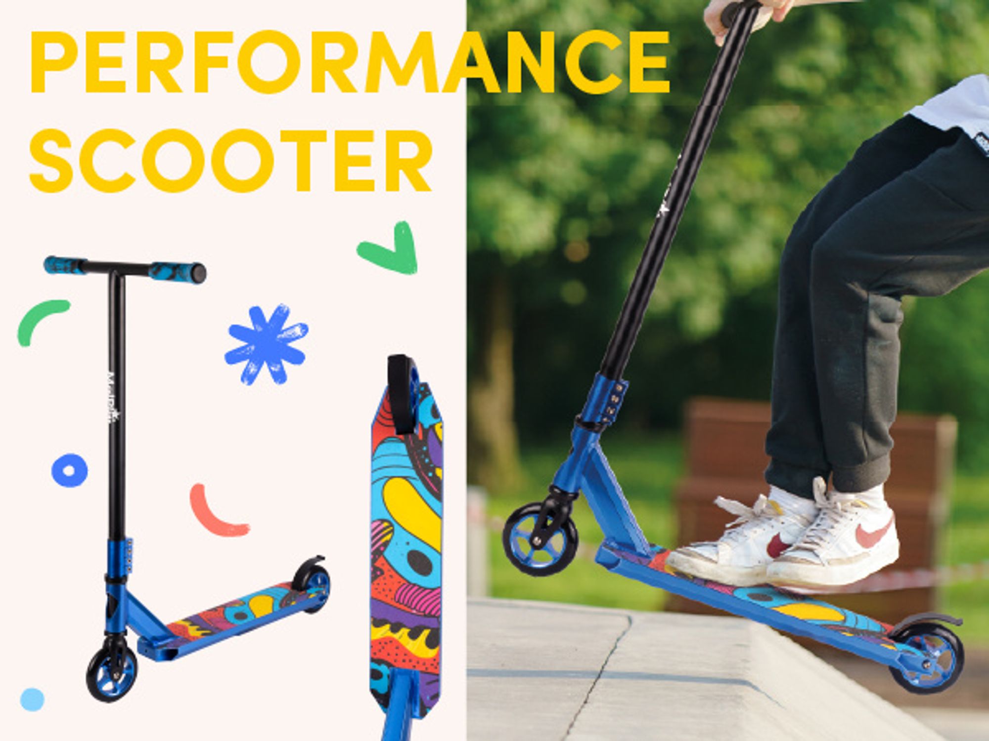 Malplay Trick Roller für Kinder Tretroller Jugendliche Urban Aluminium 360° Bunt bis zu 100 kg ABEC9