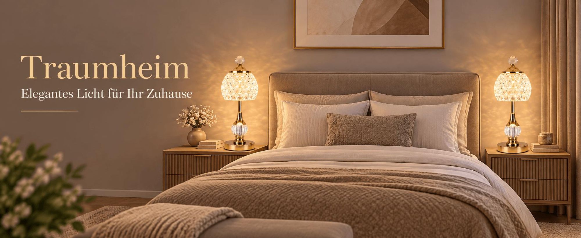 2er Set LED Tischlampen, 3 Lichtfarben 2000-6000K, Touch Tischleuchte, Stufenlos dimmbar, Kristall Nachttischlampe, USB-C Akku 2000mAh, ca. 5-8h