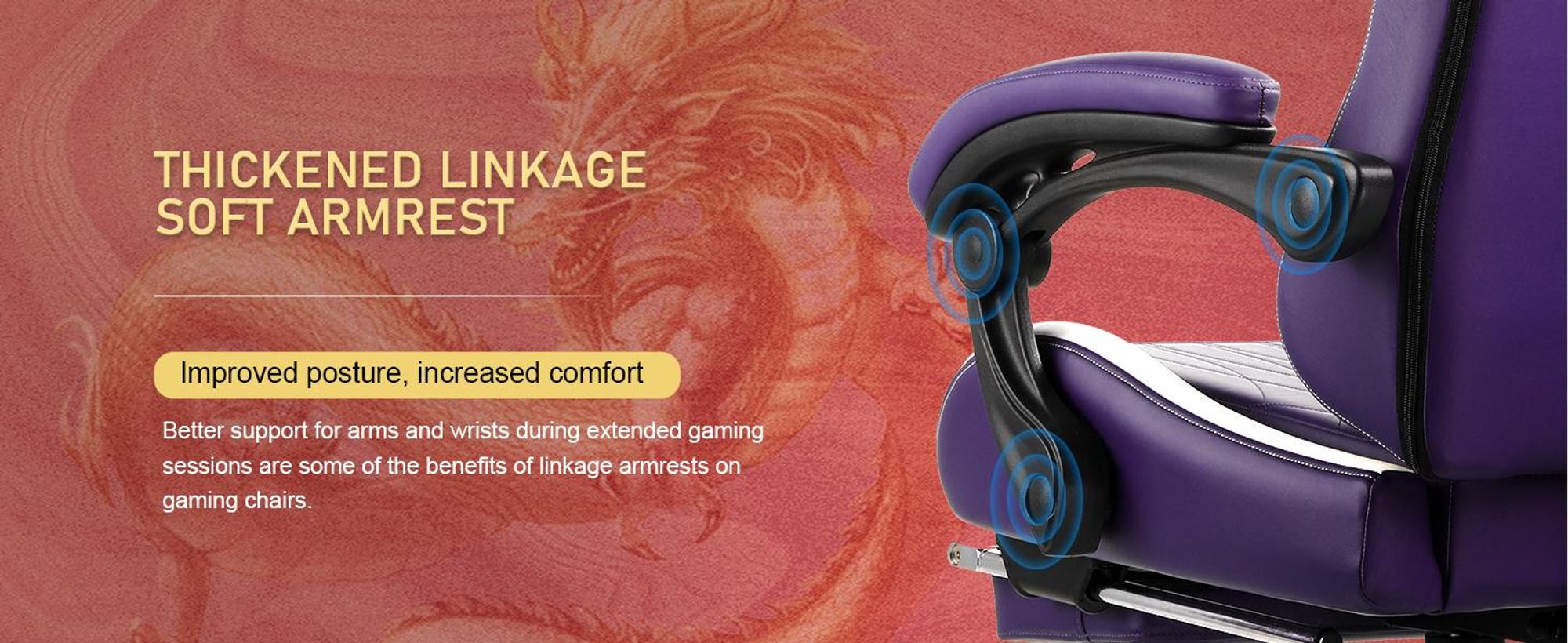 GTPLAYER Krzesło dla graczy Krzesło dla graczy z głośnikami Bluetooth i podnóżkiem, krzesło biurowe Dragon Series, ergonomiczne krzesło obrotowe, krzesło komputerowe Fioletowy