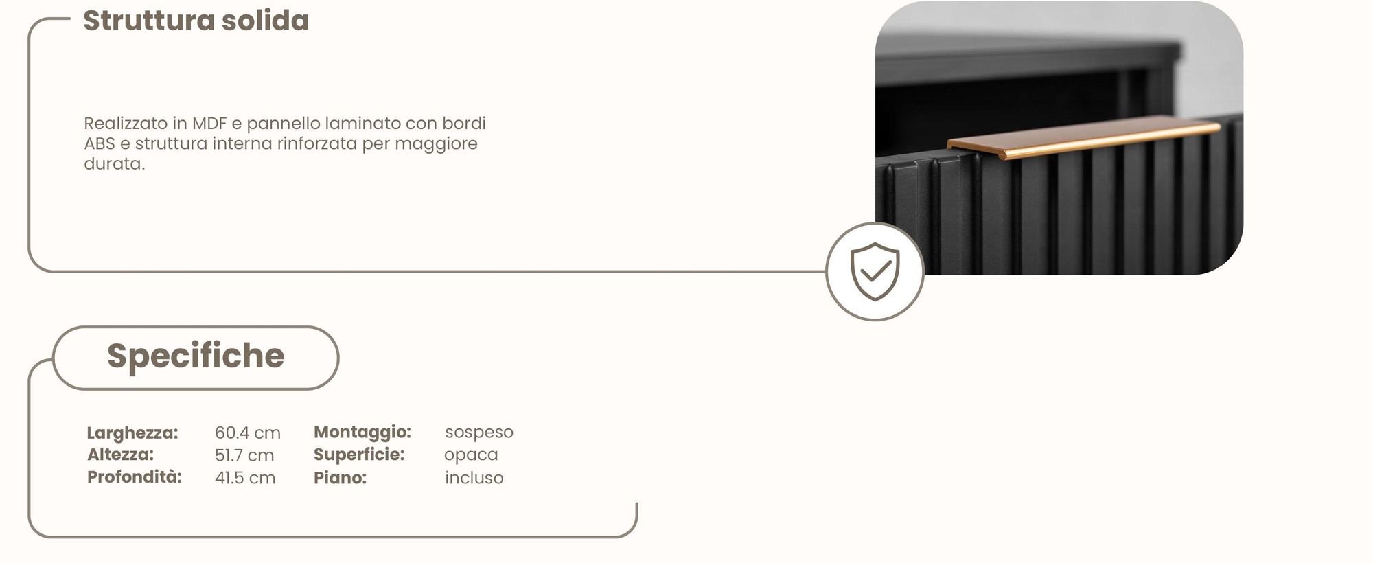Mobile da bagno - 60 CM - Nero opaco - MDF - 2 cassetti