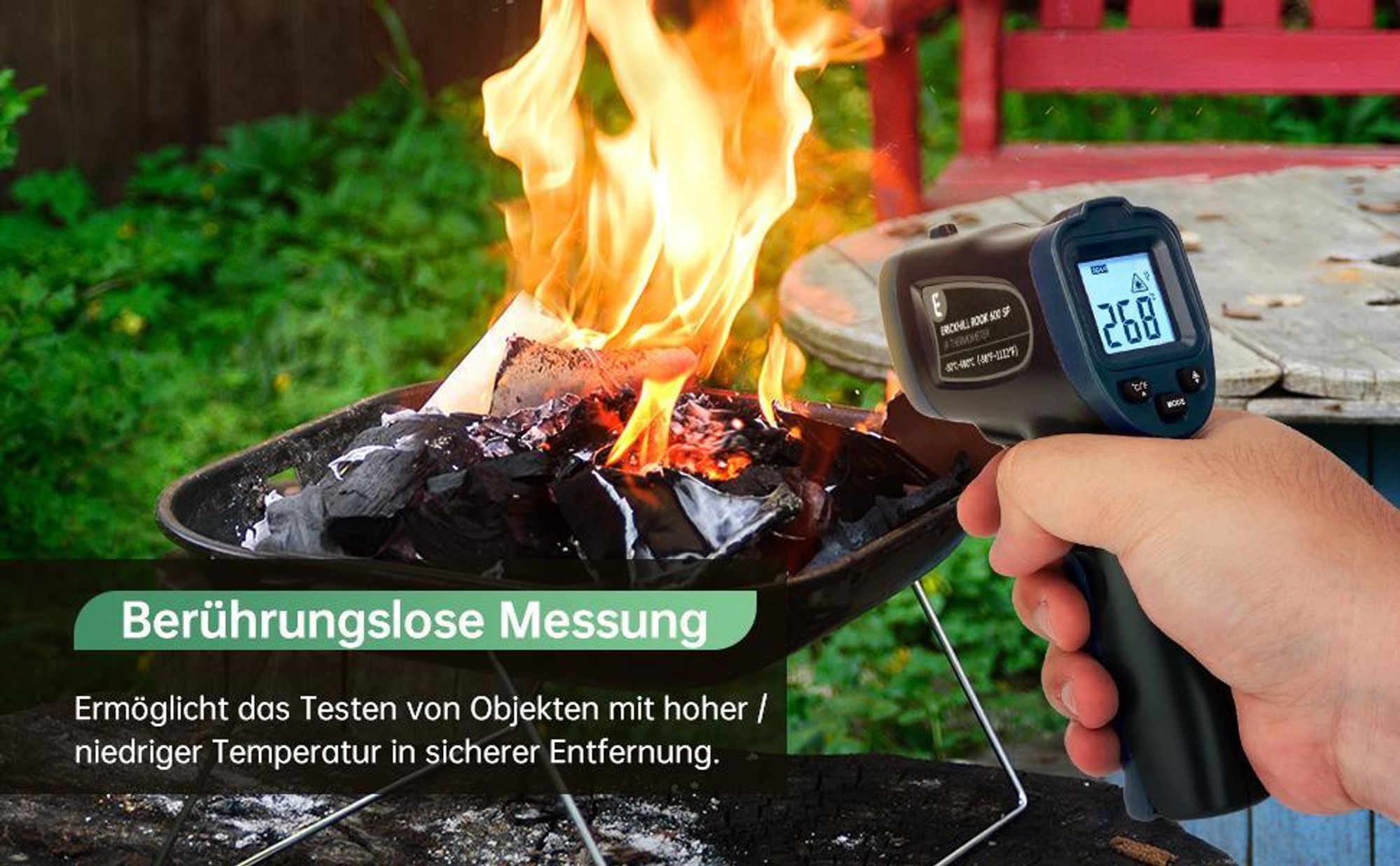 ERICKHILL Infrarot-Thermometer 600°C Kontaktlos inkl. Fleischthermometer