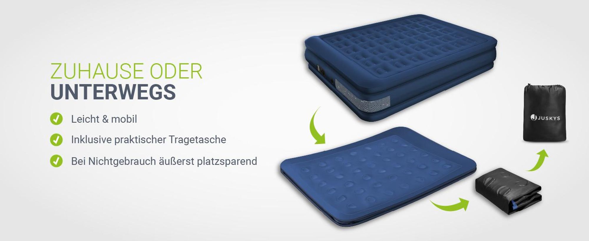 Juskys Luftmatratze Sapri L in Blau-Weiß - 2 Personen Luftbett selbstaufblasend mit Pumpe